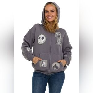 Nightmare Before Christmas Full Zip Hoodie Jacket Womens Sz Large Gray Pockets